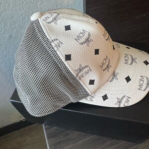 MCM White and Black Logo Mesh Trucker Cap